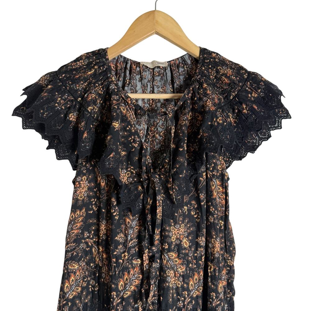 Ulla Johnson Jacqueline Black Floral Pleated V-Neck Cocktail Evening Midi Dress - Picture 7 of 16